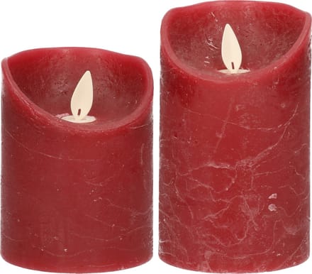 LED kaarsen/stompkaarsen - set 2x - bordeaux rood - H10 en H12,5 cm - bewegende vlam