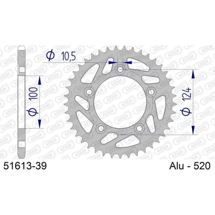 Aluminium tandwiel achter Afam 520 39 dents