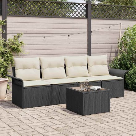 vidaXL - Tuinbank - Set - 5 - st - Zwart - en - Crème - poly - rattan