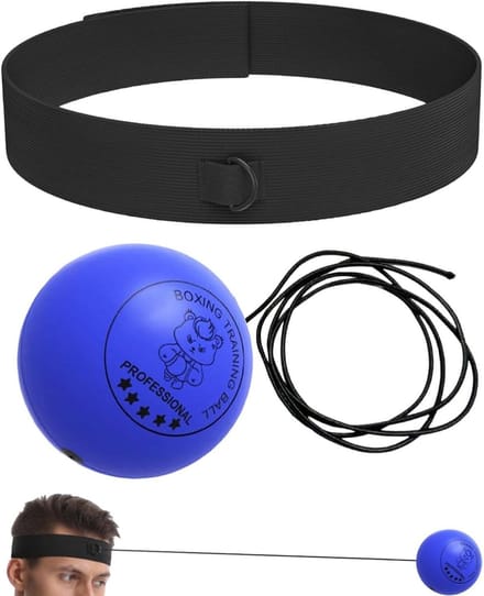 Boksbal set - Reactiebal hoofdband - Fitness training - Verstelbare hoofdband - 7-9 cm bal - Blauw