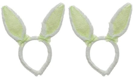 Decoris Konijnoren Diadeem wit groen - 2x - Verkleedaccessoire - Polyester - Unisex - 21,5x24 cm