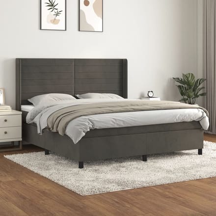 vidaXL - Boxspring - met - matras - fluweel - donkergrijs - 160x200 - cm