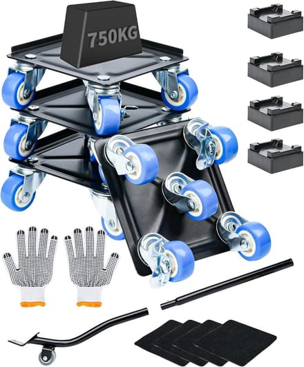 Zware Meubelrollers Set 1000KG met Lastkrik en Remmen - Professioneel Transport Hulpmiddel