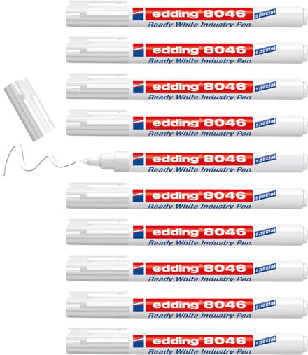 edding 8046 gebruiksklare witte industrie stift permanent - doos 10 stuks - 1-3 mm - witte kleur - na drogen van de inkt permanent