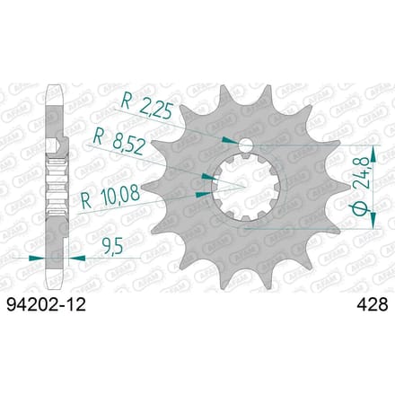 Stalen motortandwiel voor Afam 428 12 dents