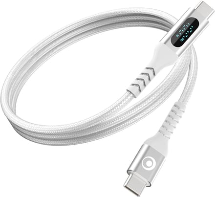 Bigben Connected, USB-C naar USB-C Kabel 100W PD - Digitaal LED-Scherm - Snellader - 1.2m, Wit
