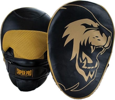 Super Pro Combat Gear Handpads Curved Leder Zwart/Goud