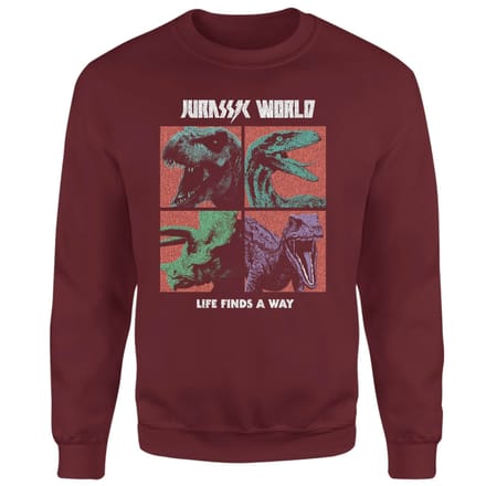 Jurassic Park World Four Colour Faces Sweatshirt - Burgundy - M