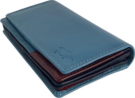 Arrigo Portemonnee Dames • Portefeuille Dames • 5 kleuren Leer • Lichtblauw