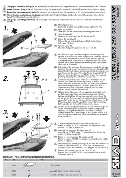 Support de top case Shad pour Scooter Gilera 250 Nexus 2006 à 2007 Neuf