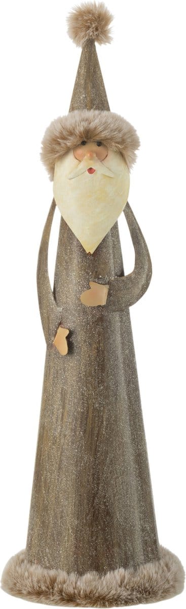 J-Line figuur Kerstman rond bont - metaal - grijs - small