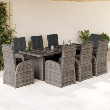vidaXL - 9-delige - Tuinset - met - kussens - poly - rattan - grijs