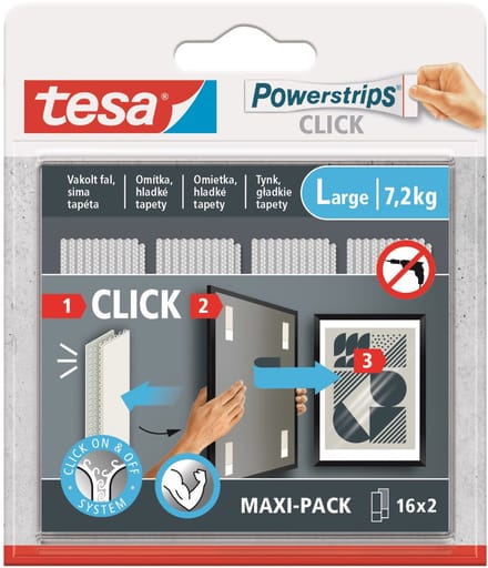 Tesa Powerstrips Click - Zelfklevende Klittenbandsluiting - 16 Paren - Maat L
