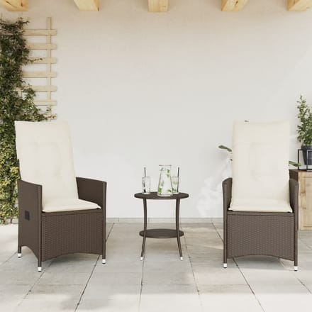 vidaXL - 3-delige - Bistroset - met - kussens - poly - rattan - bruin
