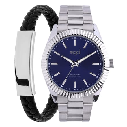 Lucardi Heren REGAL HEREN CADEAUSET BLAU WP - Horloge - Staal - -