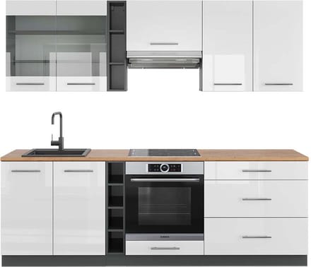 Vicco Fame-Line Complete keukeneenheid – 235 cm, WB Eik Wit hoogglans/antraciet