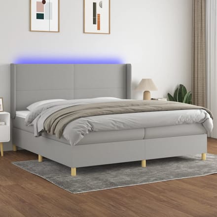 vidaXL - Boxspring - met - matras - en - LED - stof - lichtgrijs - 200x200 - cm