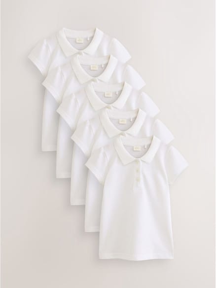 Next - Meisjes - 5 -pack 100% katoenen poloshirts met korte mouwen - Wit