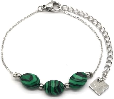 Armband Dames - Malachiet - RVS - Lengte 16-19 cm - Zilverkleurig