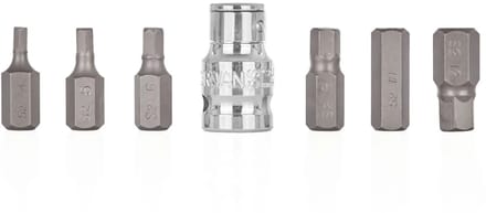 GEKO 7-delige HEX bitset - H4-H12 - S2 staal - Inclusief 10mm adapter - 30mm lengte