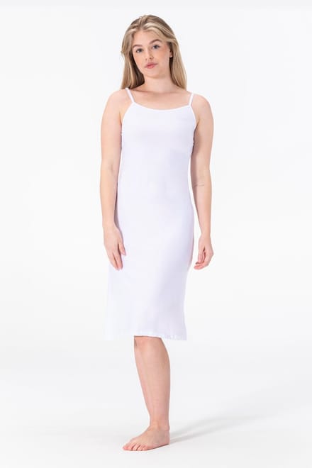 Bamboe Onderjurk Lang - Verstelbare Spaghetti Bandjes - Wit - Maat S/M (EU 36-38) - Lengte (112CM)