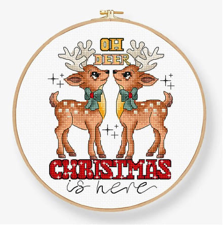 Borduurpakket LETI 9912 - O Deer, Christmas is Here - Ojee, Het is Kerst - met ring