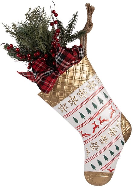 Clayre & Eef Kersthanger Kerstsok 25x6x62 cm Wit Metaal