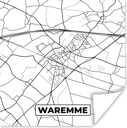 Poster Plattegrond – Waremme – Zwart Wit – Stadskaart - Kaart - België - 75x75 cm