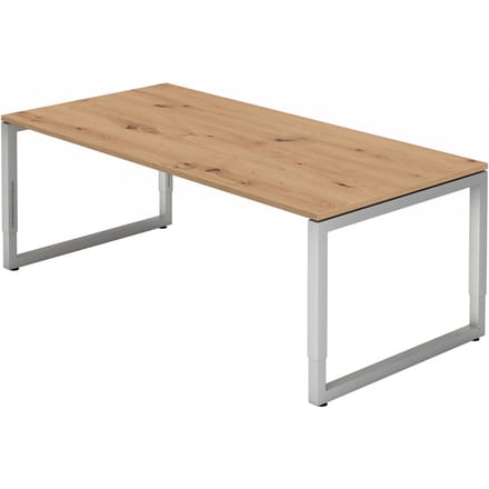 REGO 2E S | Bureau - 200 x 100 Tafelhoogte I In hoogte verstelbaar Essen-Eik/Zilver