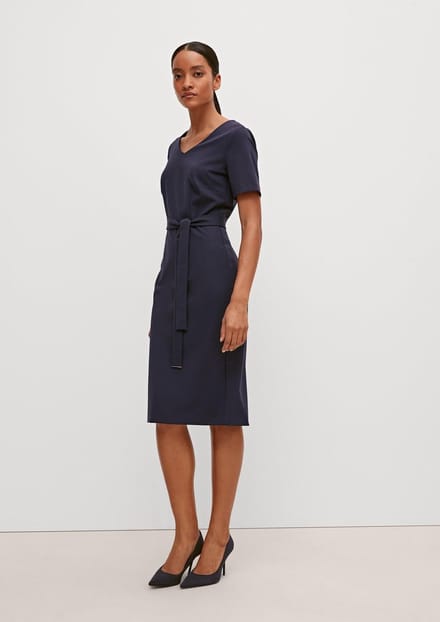 Midi jurk met strikceintuur in tricotine dames COMMA