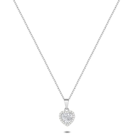 Twice As Nice Halsketting in zilver, hart, steentjes 40cm+3cm