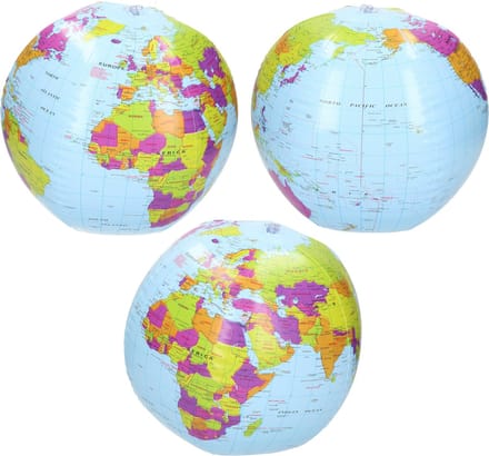 3x Opblaasbare strandbal wereldbol