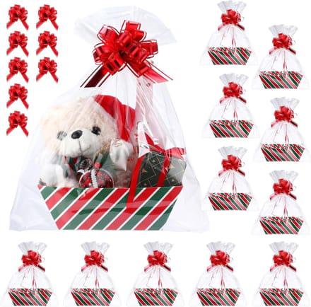Geschenkmand Kit - Cadeaumand Set - Geschenken Inpakken - Met Plastic Zakken - 12 Stuks - Gestreept
