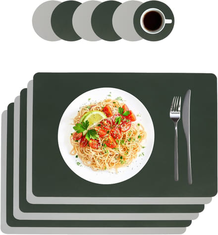 Placemats - set van 6 - 30x43 cm - met onderzetters - rechthoek - grijs-groen