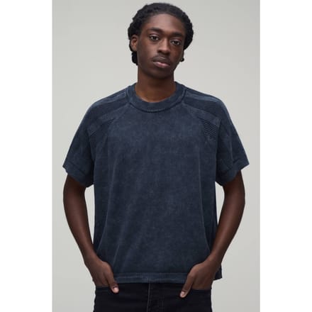 Boxy Fit Acid Wash Geribbeld Gebreid T-shirt | Charcoal | Size Medium