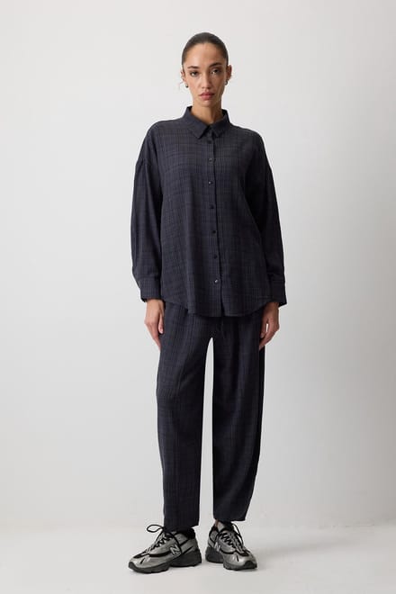 Touché Privé - Set van geruit overhemd ve broek - Zwart - Dames