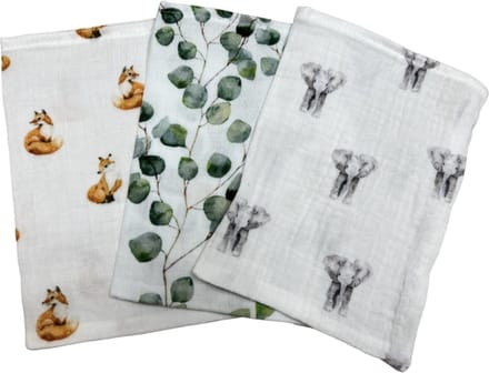 hydrofiel washandjes set van 3 olifant vos groen takje