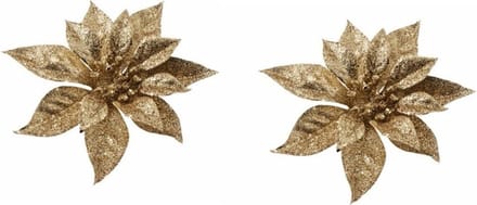 Cosy & Trendy Kersthanger - 6x - bloem - op clip - goud - 18 cm - Kerstboomversiering