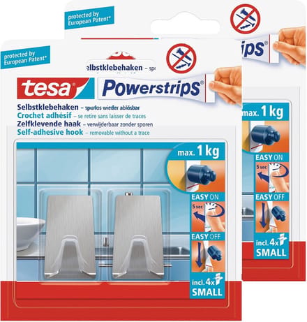 Tesa Powerstrips Haken - 4x - Metaal - Small – Verwijderbaar