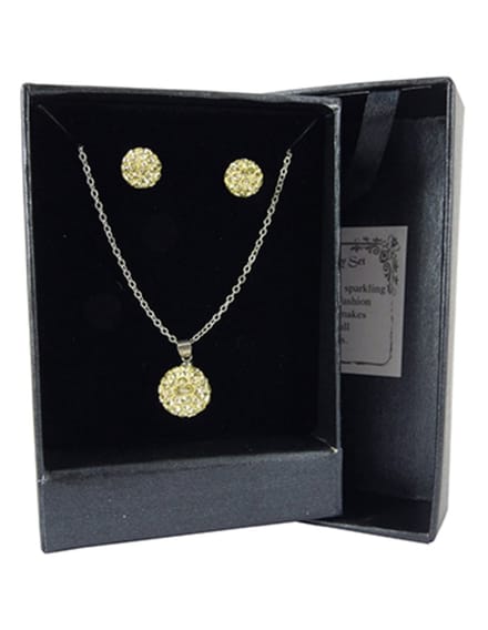 Shamballa set hanger / oorbellen geel