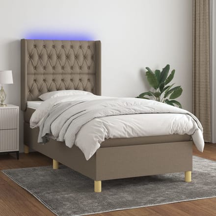 vidaXL - Boxspring - met - matras - en - LED - stof - taupe - 80x200 - cm