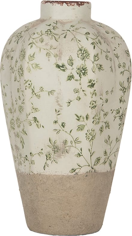 Clayre & Eef Vaas Ø 17x29 cm Groen Keramiek Bloemen