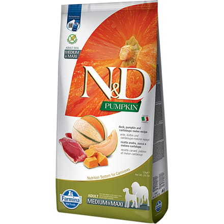 12kg Farmina N&D Medium/Maxi Pompoen, Eend & Cantaloupe Meloen droog hondenvoer