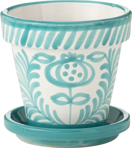 J-Line bloempot Granada Handmade + Painted - keramiek - aqua - small - Ø 21 cm