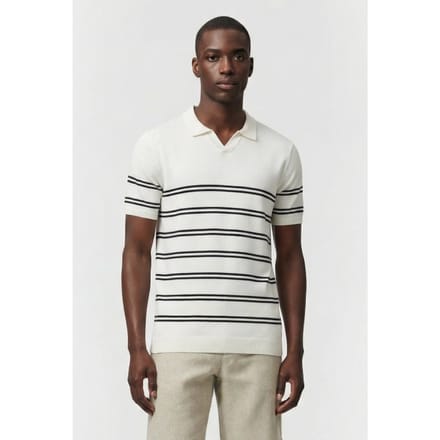 French Connection Lux Trophy Stripe Short Sleeve Ecru/marine Taglia: S | Polo Outlet | Uomo | Marrone