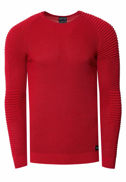 Slim fit fijngebreide biker trui met ronde hals