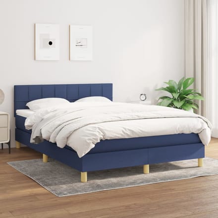 vidaXL - Boxspring - met - matras - stof - blauw - 140x200 - cm