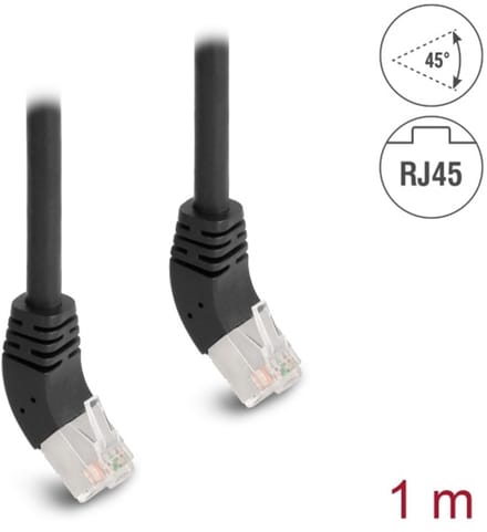 Delock RJ45 Network Cable Cat.6A S/FTP 45° upwards angled 1 m black