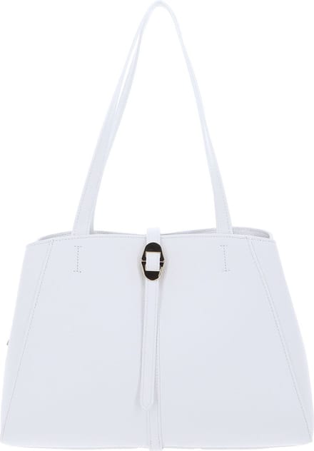 COCCINELLE Leren Schoudertas Shopper Chara Handbag Grained Leather Brillant White Wit
