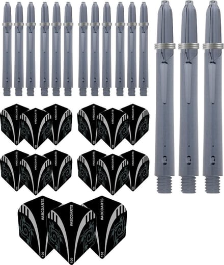 ABCDarts - Dart Flights En Dart Shafts - Tribal Edgeglow - Medium Zwart - 5 sets
